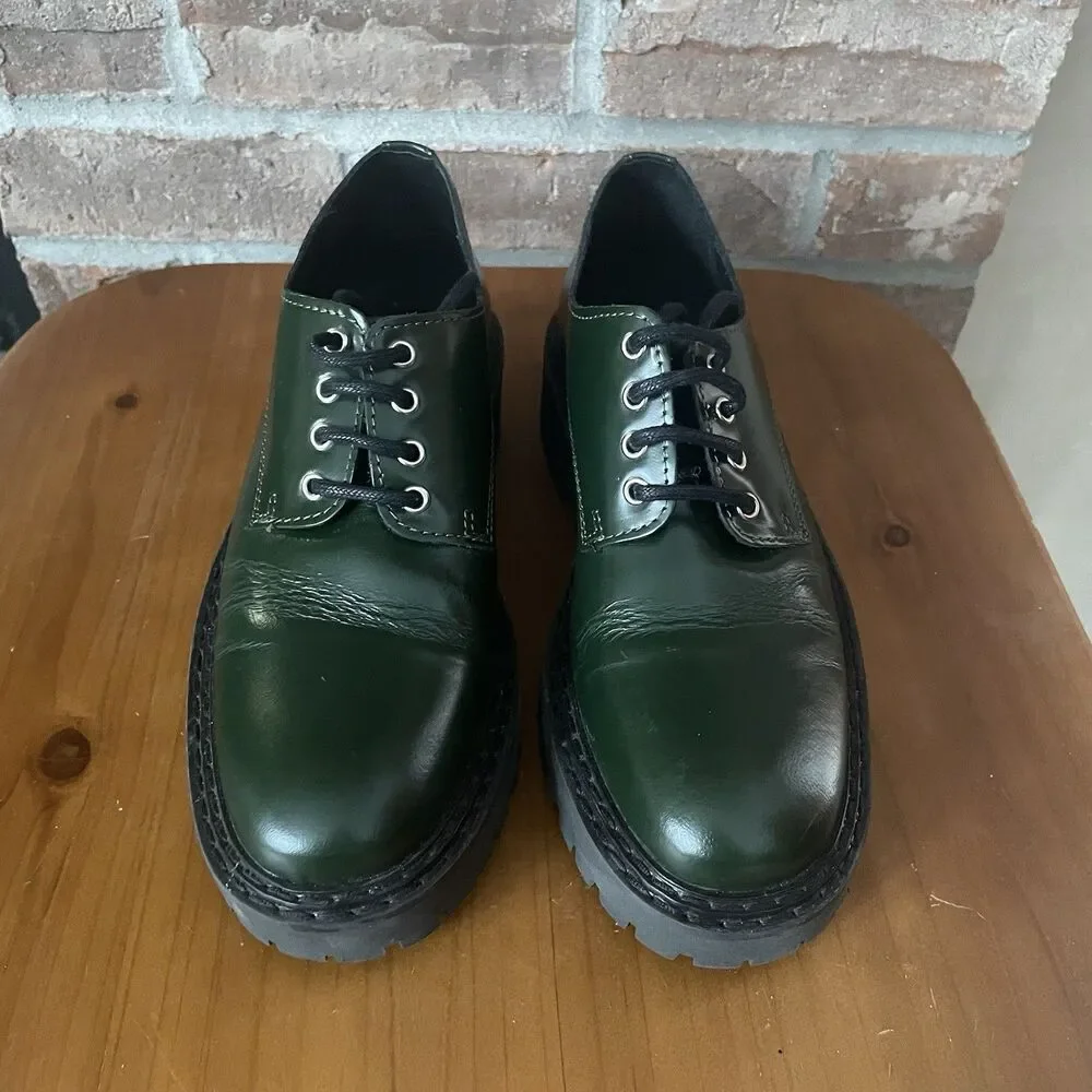 Anthropologie Maeve Leather Oxford Women's Size 5.5 EU 36 Green Lace Up Lug